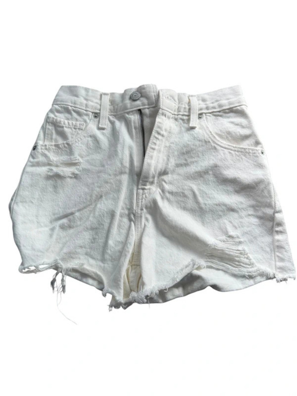 Levi's High Waisted Mom Shorts – White, Size 25, Raw Frayed Hem